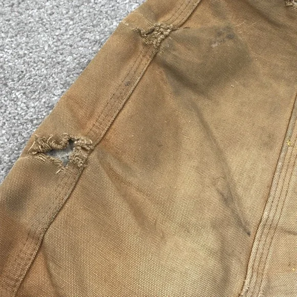 Carhartt Mens Tan Canvas Hooded Work Jacket Lined Full Zip Distressed Size M